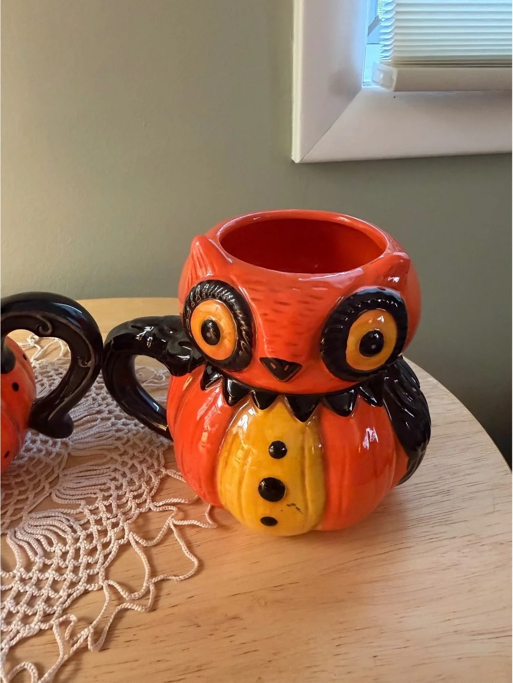 Johanna Parker Ceramic Owl and Bat Pumpkin Teapot and Mugs Set